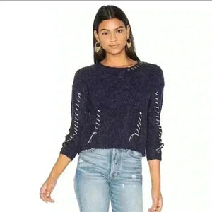 Raga Stitch Navy Fluffy Stitched Peasant Cropped Long Sleeve Sweater Size L
